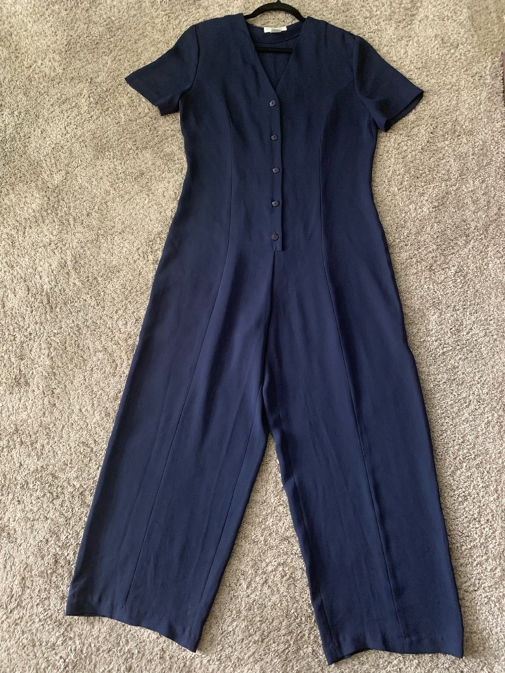 Liz Claiborne Navy V-Neck Short-Sleeve Wide-Leg Jumpsuit